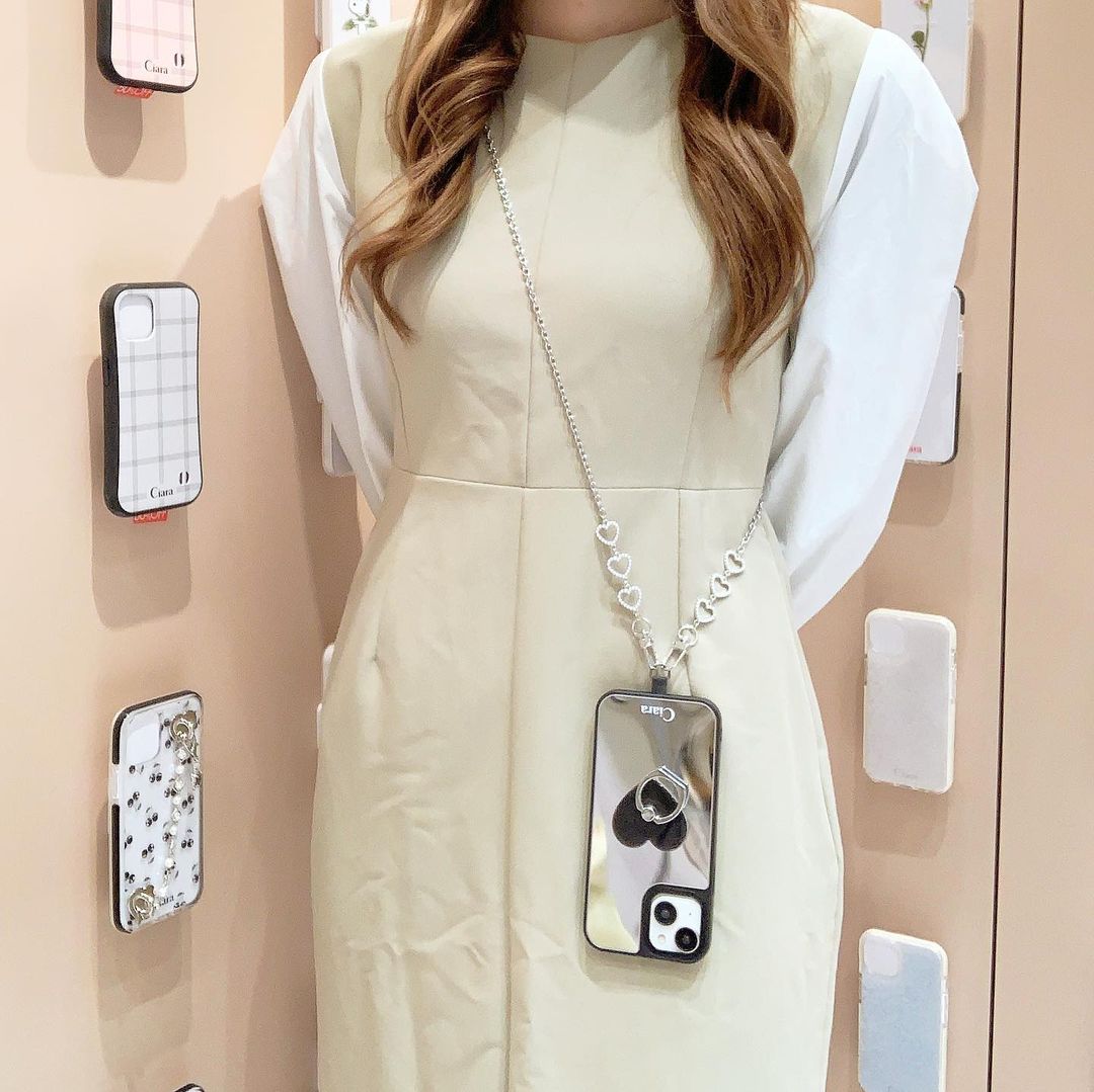 パールハートチェーンストラップカスタム