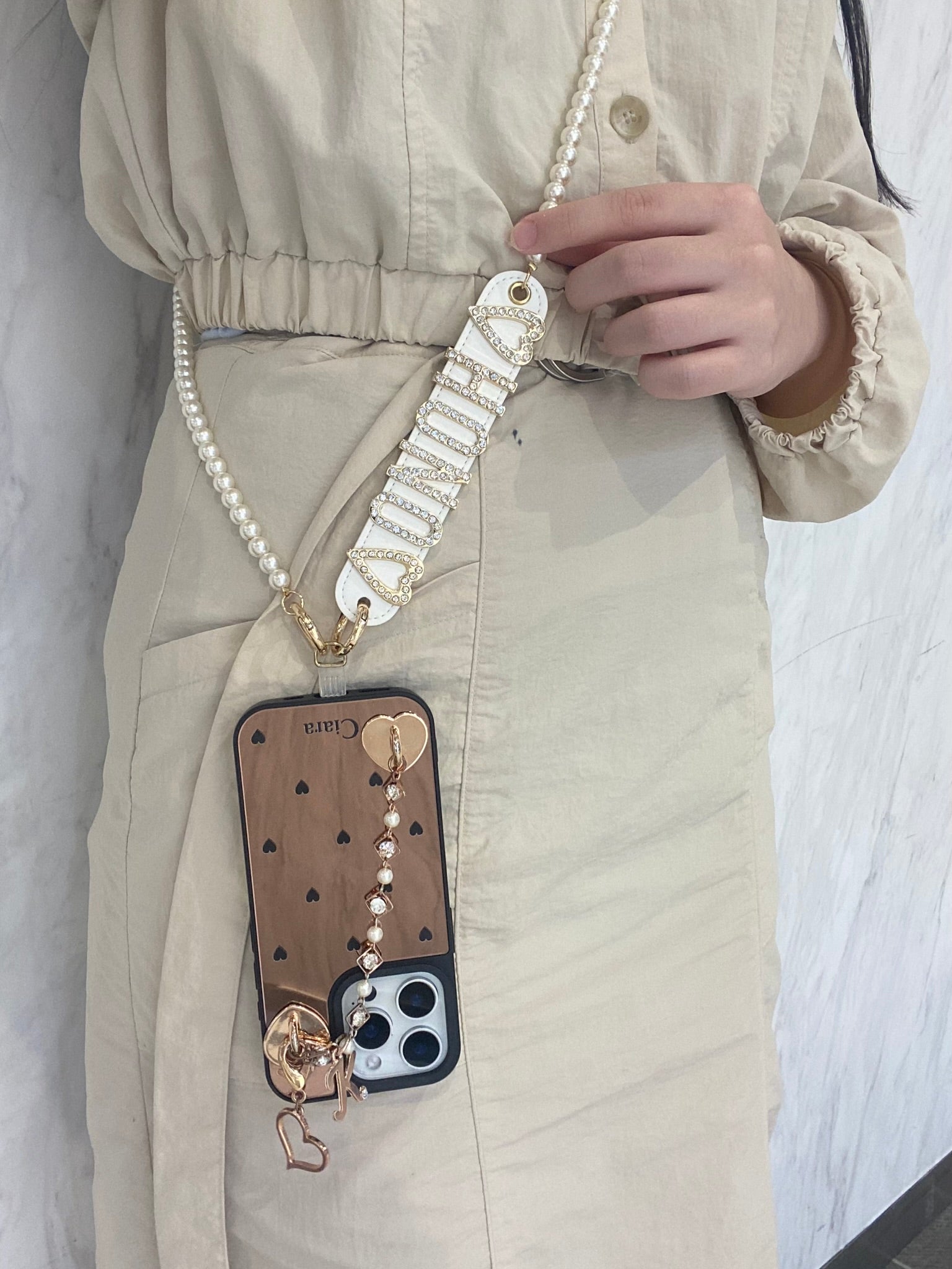 バンドレザーパールショルダーストラップカスタム