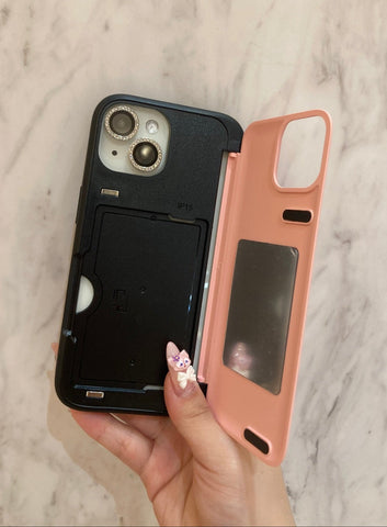 バックフリップカード収納ミラー付きケース