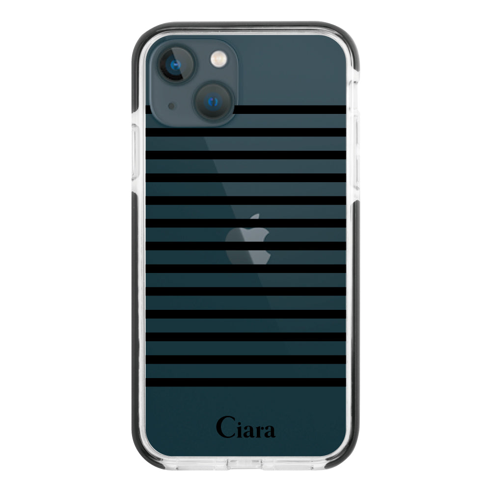 iPhone13mini クッションバンパー 耐衝撃クリアケース ボーダー ブラック