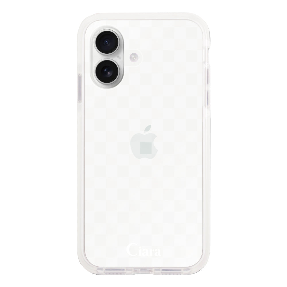 iPhone16 クッションバンパー 耐衝撃クリアケース ギンガム ホワイト