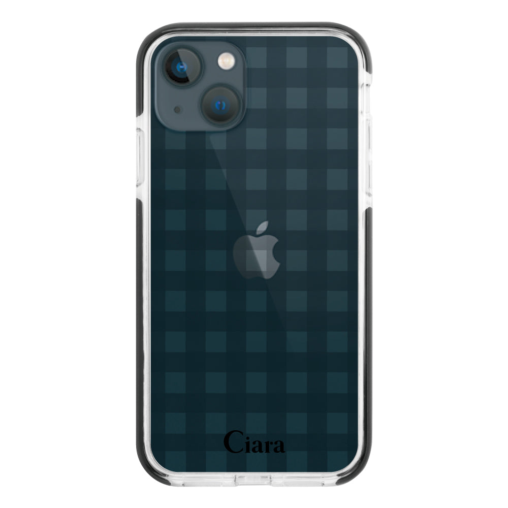iPhone13mini クッションバンパー 耐衝撃クリアケース ギンガム ブラック