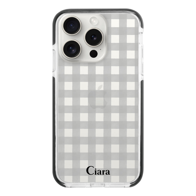 iPhoneケース クッションバンパー 耐衝撃クリアケース ギンガム