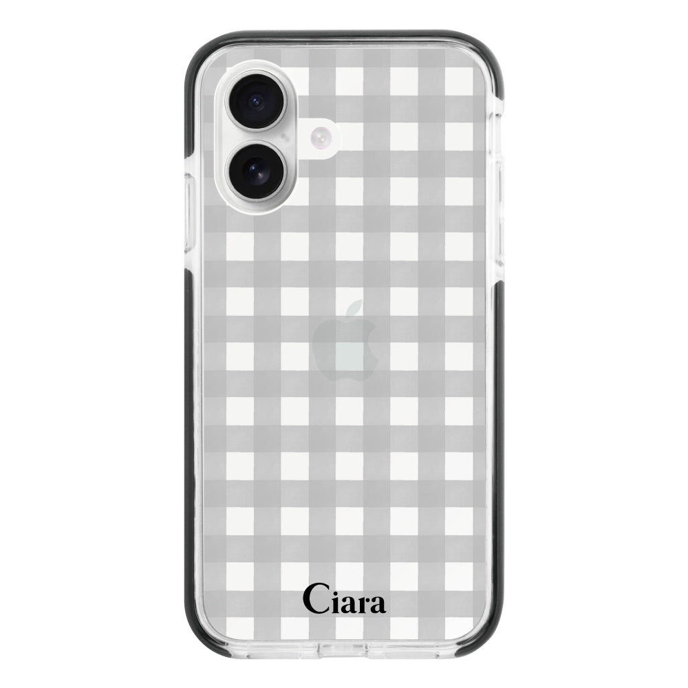 iPhone16 クッションバンパー 耐衝撃クリアケース ギンガム ブラック
