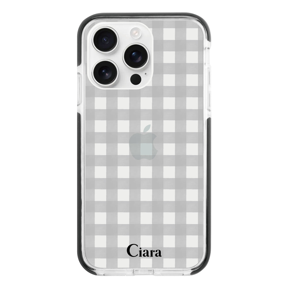 iPhone16ProMaxケース クッションバンパー 耐衝撃クリアケース ギンガム ブラック