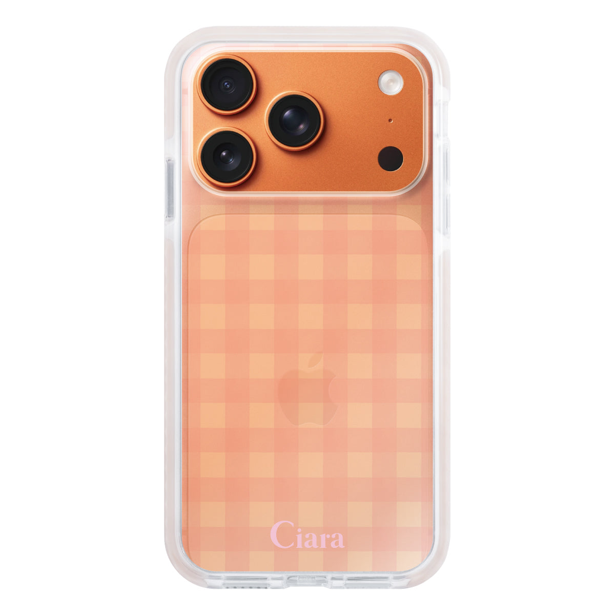 iPhone17ProMax クッションバンパー 耐衝撃クリアケース ギンガム ピンク