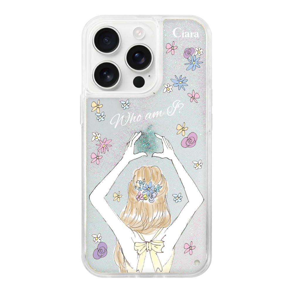 iPhone16ProMax グリッター オイルクリアケース バックショット イエロー