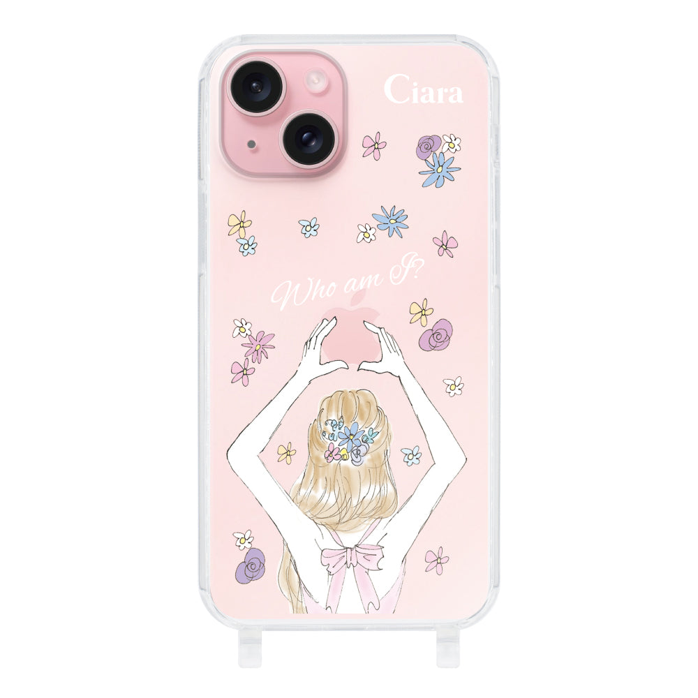 iPhone15ケース ストラップクリアケース バックショット ピンク