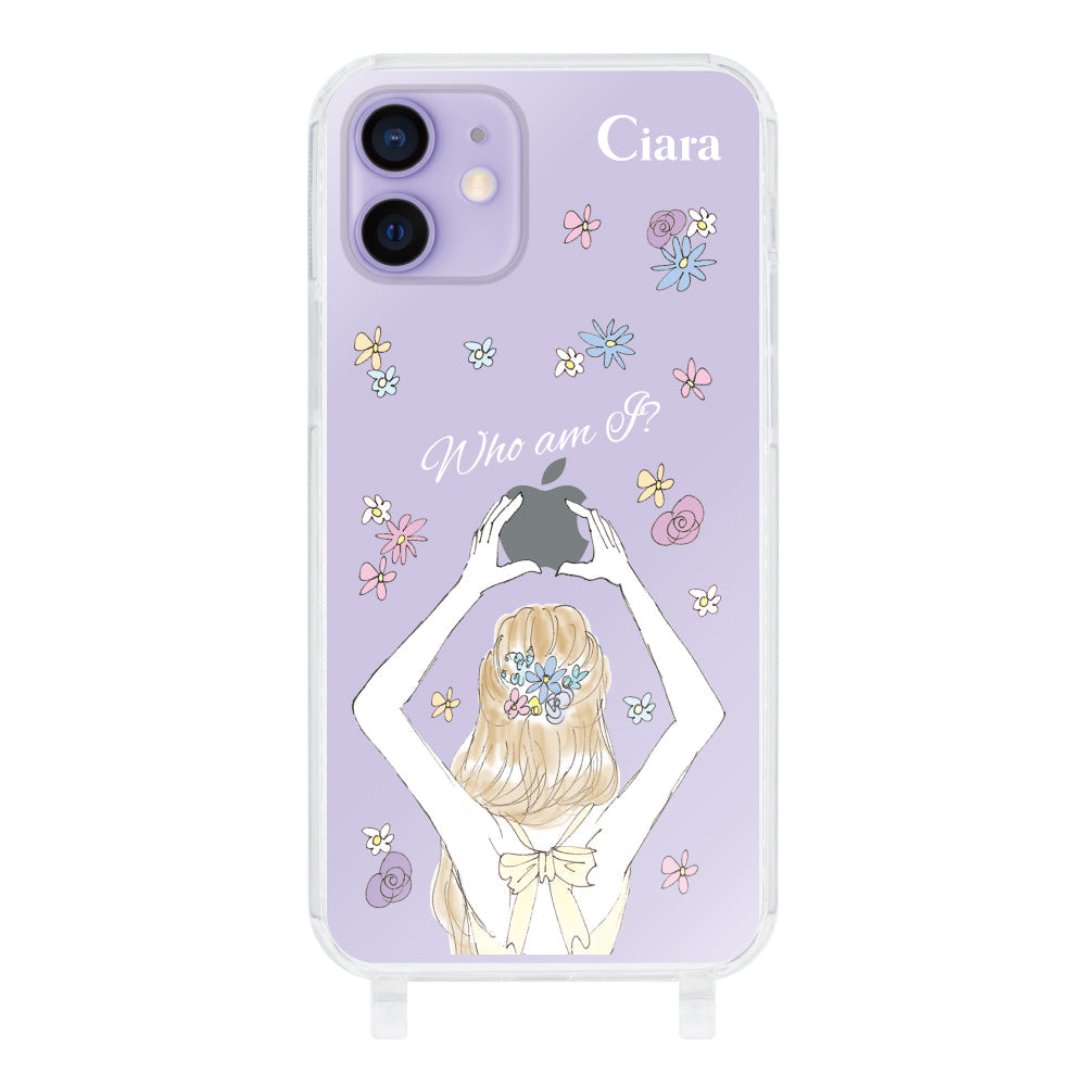 iPhone12/12Proケース ストラップクリアケース バックショット イエロー