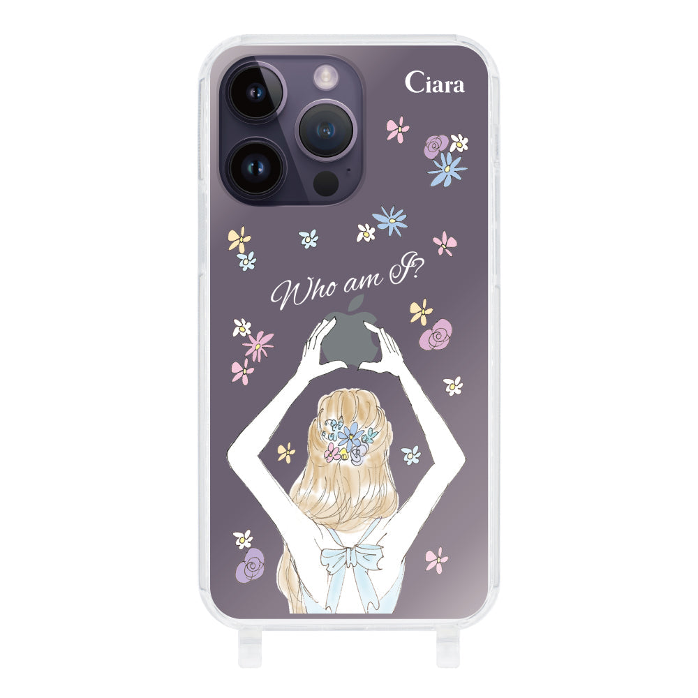 iPhone14ProMaxケース ストラップクリアケース バックショット ブルー