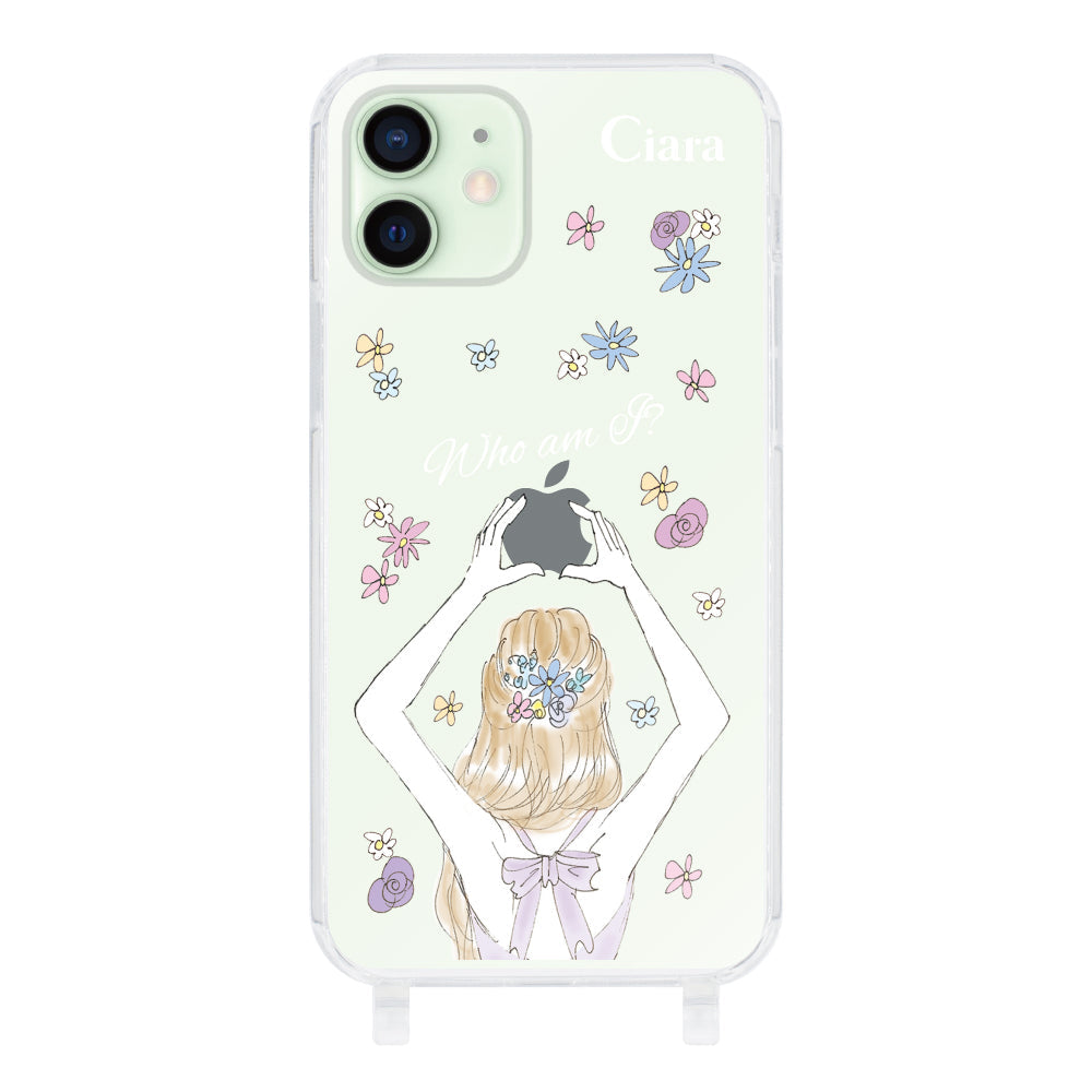 iPhone12miniケース ストラップクリアケース バックショット パープル