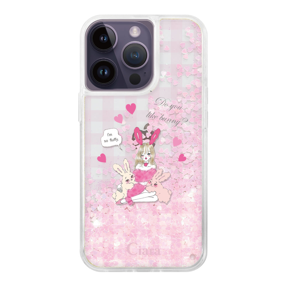 iPhone14ProMax グリッター オイルクリアケース バニーガール ピンク
