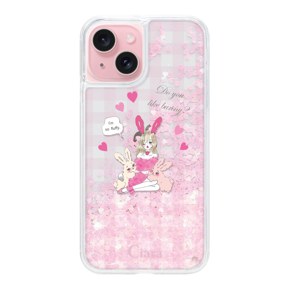 iPhone15 グリッター オイルクリアケース バニーガール ピンク