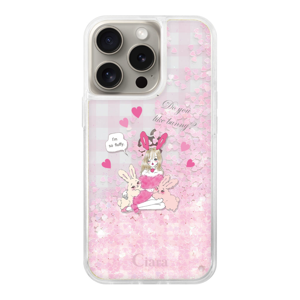 iPhone15Pro グリッター オイルクリアケース バニーガール ピンク
