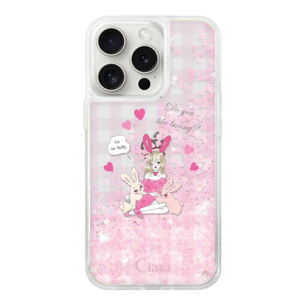 iPhone15ProMax グリッター オイルクリアケース バニーガール ピンク
