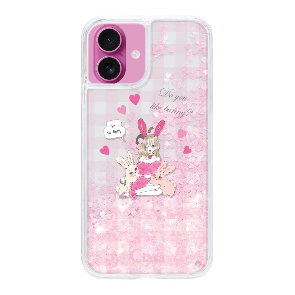 iPhone16 グリッター オイルクリアケース バニーガール ピンク