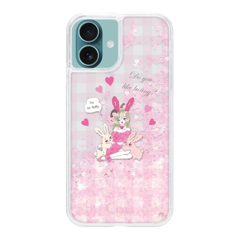 iPhone16Plus グリッター オイルクリアケース バニーガール ピンク