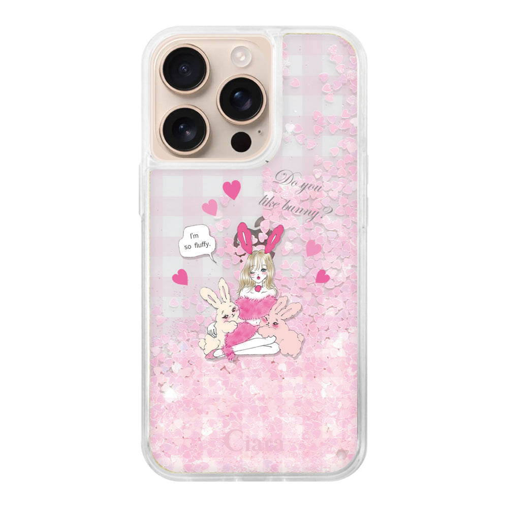 iPhone16Pro グリッター オイルクリアケース バニーガール ピンク