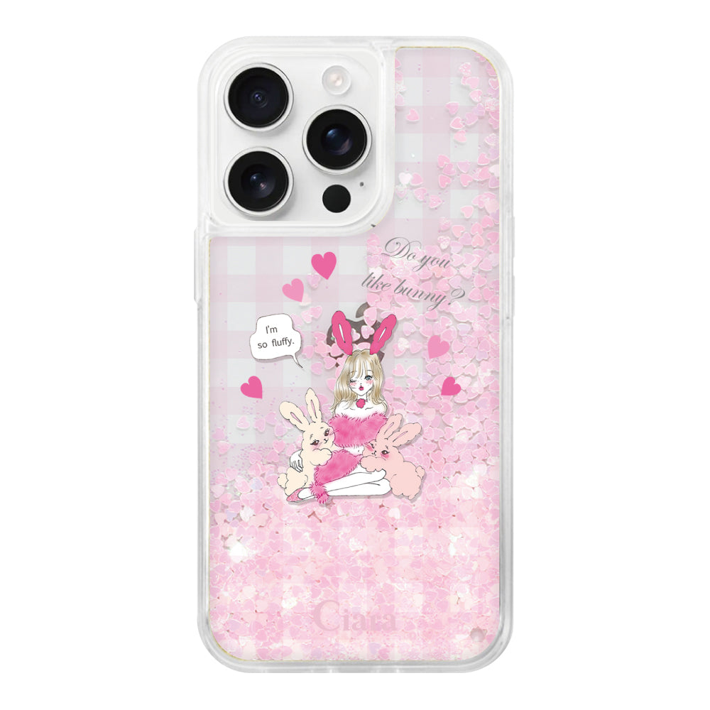 iPhone16ProMax グリッター オイルクリアケース バニーガール ピンク