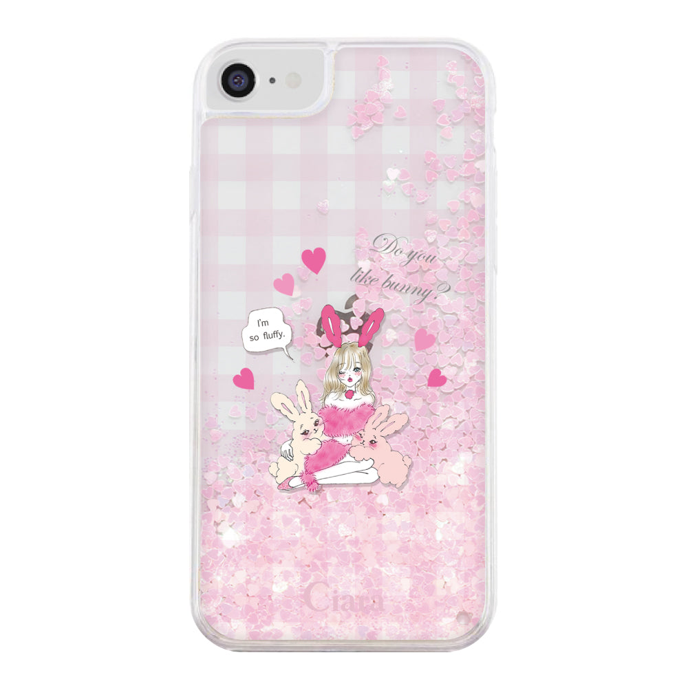 iPhone6/7/8/SE2/SE3 グリッター オイルクリアケース バニーガール ピンク