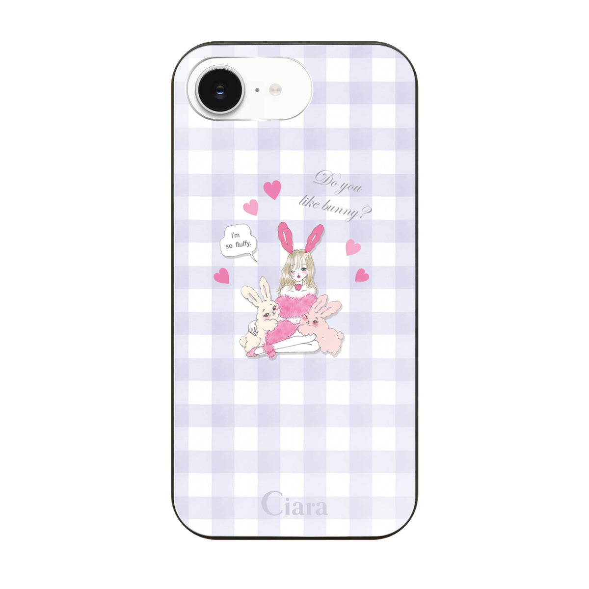 iPhone16eケース ガラス 強化ガラスケース バニーガール パープルチェック