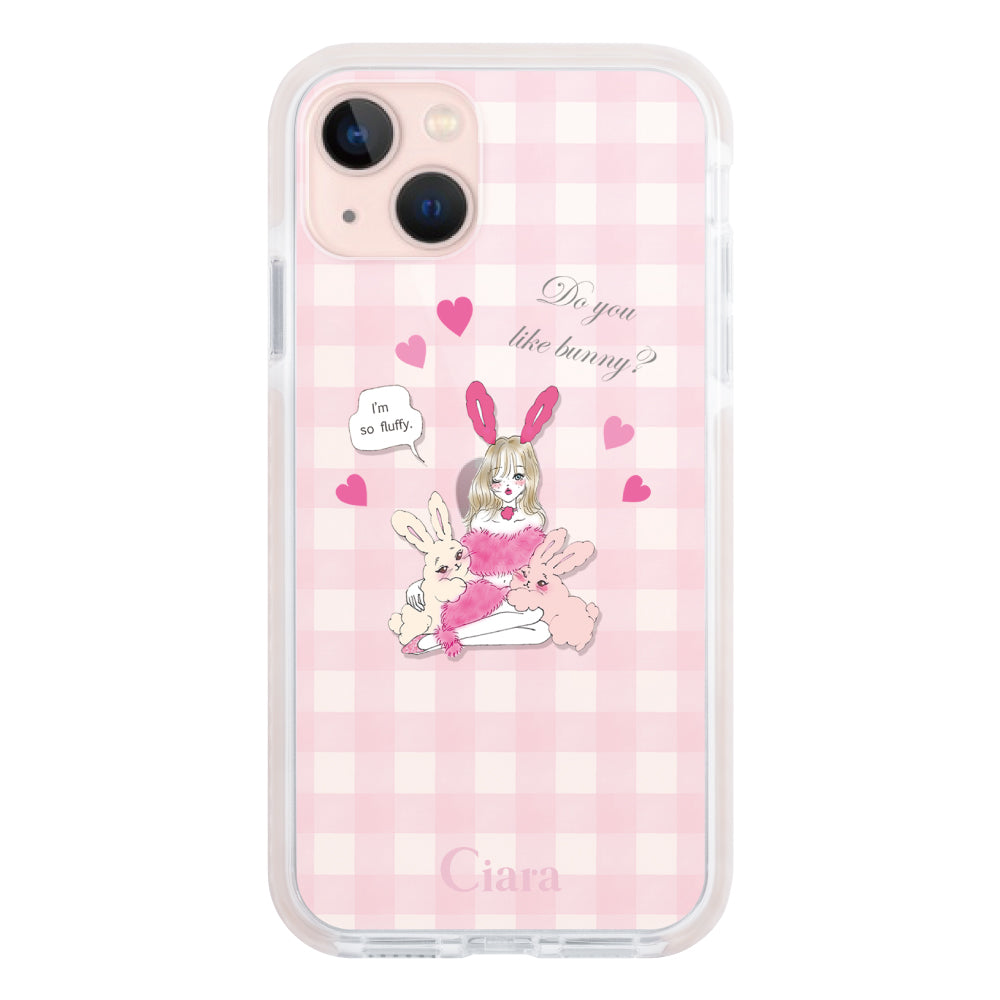 iPhone13 クッションバンパー 耐衝撃クリアケース バニーガール ピンク
