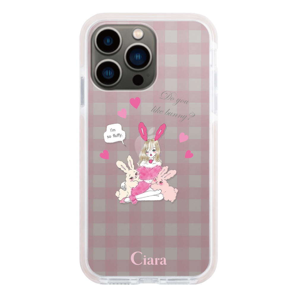 iPhone13Pro クッションバンパー 耐衝撃クリアケース バニーガール ピンク