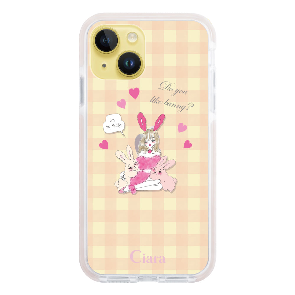 iPhone14Plus クッションバンパー 耐衝撃クリアケース バニーガール ピンク