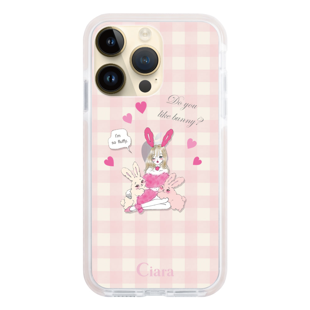 iPhone14Pro クッションバンパー 耐衝撃クリアケース バニーガール ピンク