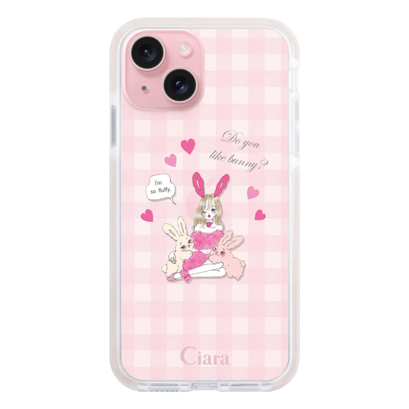 iPhoneケース クッションバンパー 耐衝撃クリアケース バニーアンドガール