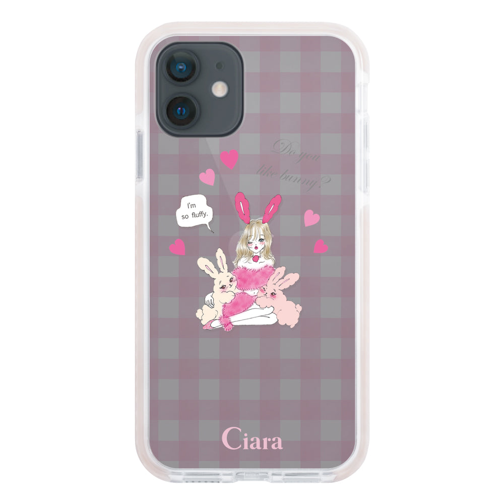 iPhoneXR クッションバンパー 耐衝撃クリアケース バニーガール ピンク