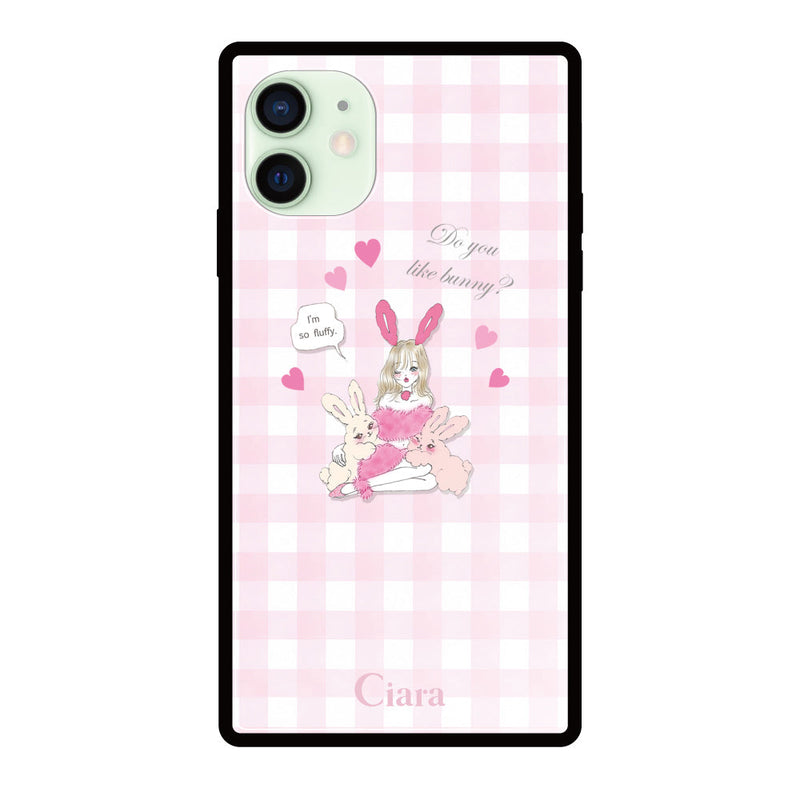 iPhoneケース スクエア 強化ガラスケース バニーアンドガール