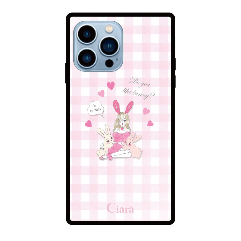 iPhoneケース スクエア 強化ガラスケース バニーアンドガール