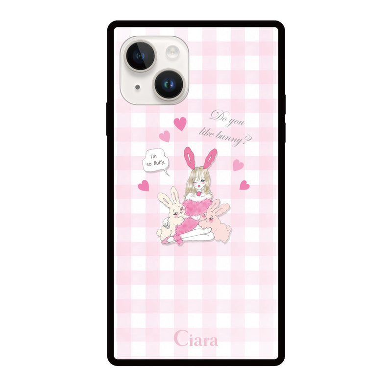 iPhoneケース スクエア 強化ガラスケース バニーアンドガール