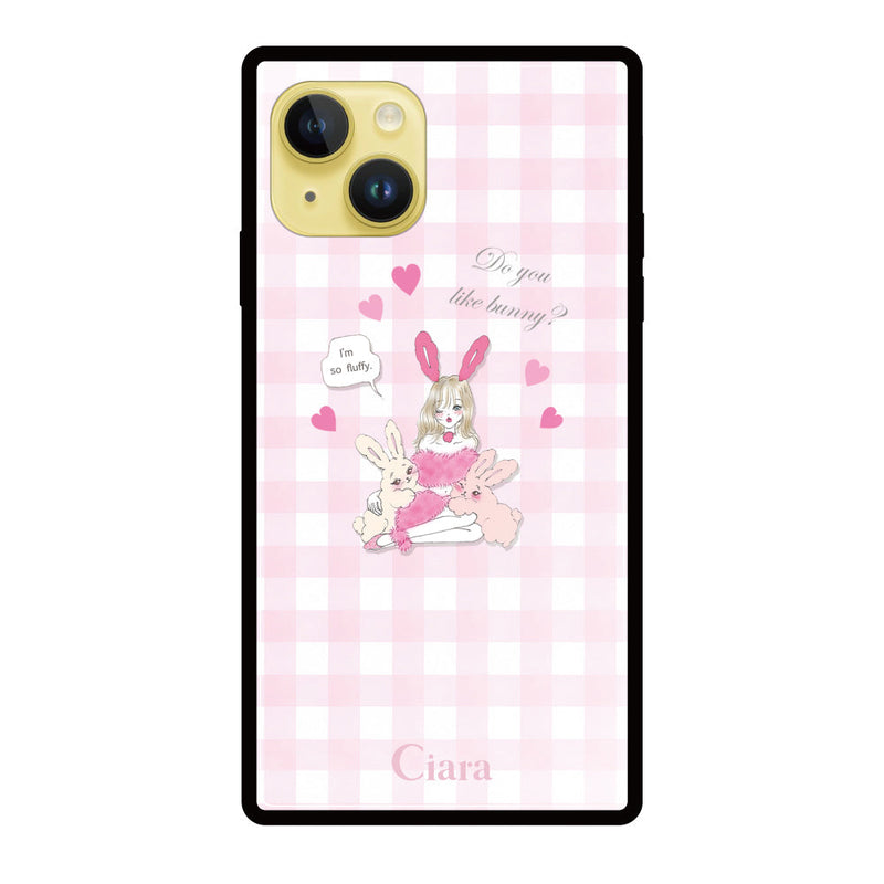 iPhoneケース スクエア 強化ガラスケース バニーアンドガール