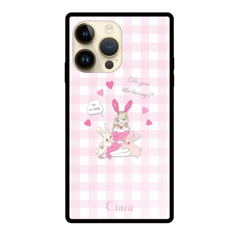 iPhoneケース スクエア 強化ガラスケース バニーアンドガール