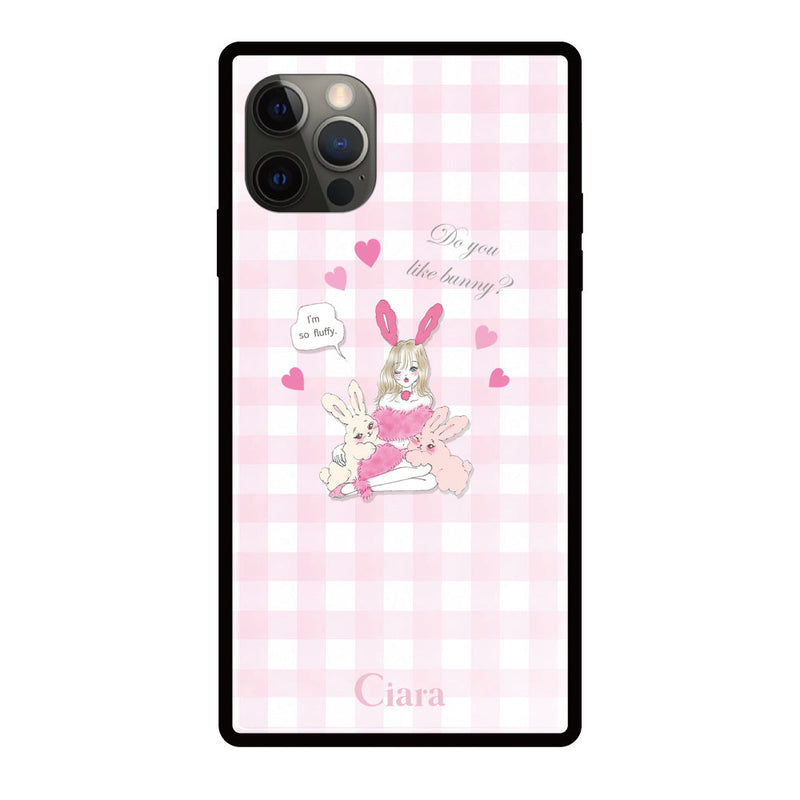 iPhoneケース スクエア 強化ガラスケース バニーアンドガール