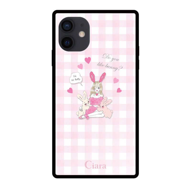 iPhoneケース スクエア 強化ガラスケース バニーアンドガール