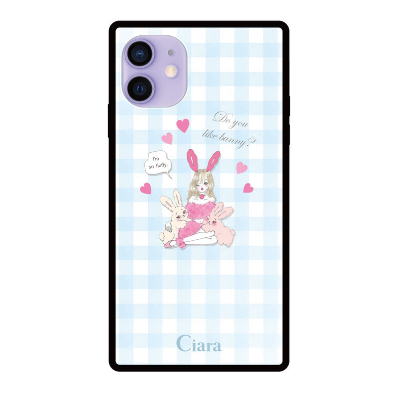 iPhoneケース スクエア 強化ガラスケース バニーアンドガール