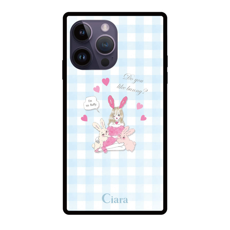 iPhoneケース スクエア 強化ガラスケース バニーアンドガール