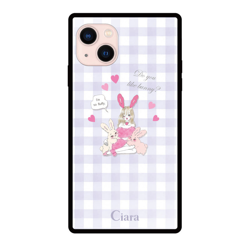 iPhoneケース スクエア 強化ガラスケース バニーアンドガール