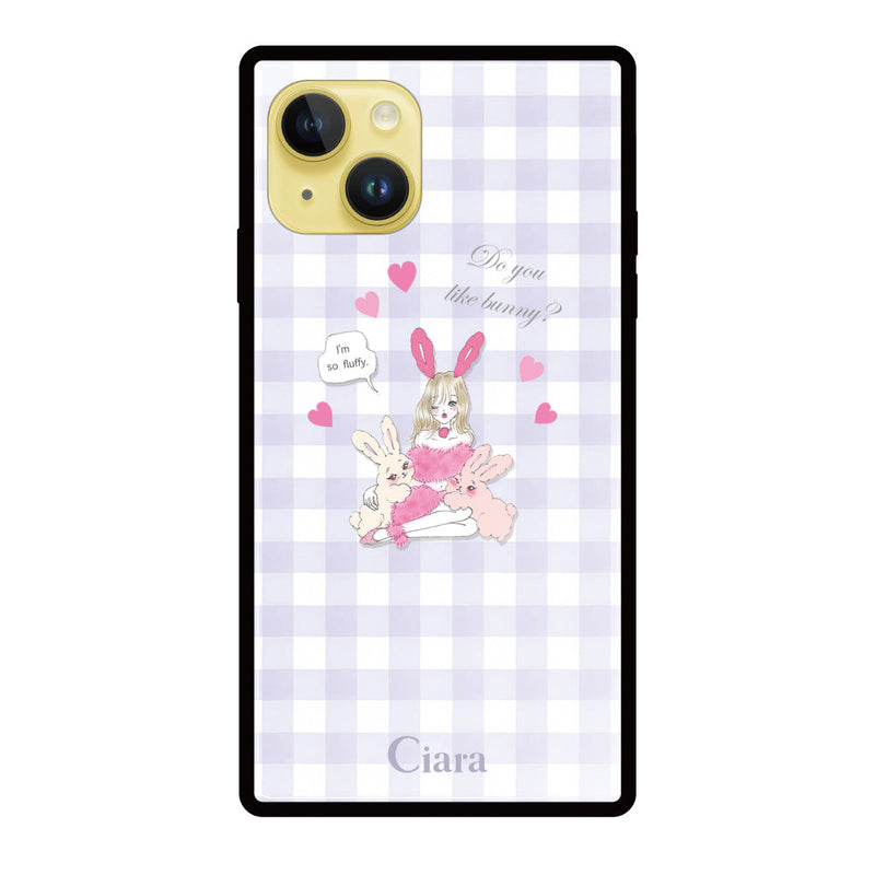 iPhoneケース スクエア 強化ガラスケース バニーアンドガール
