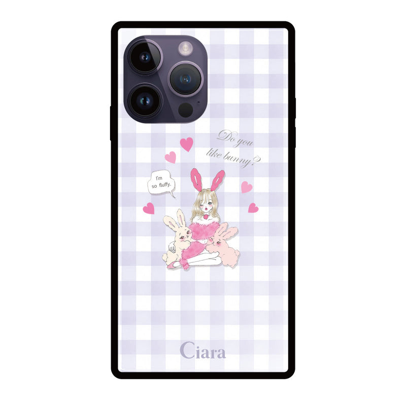 iPhoneケース スクエア 強化ガラスケース バニーアンドガール
