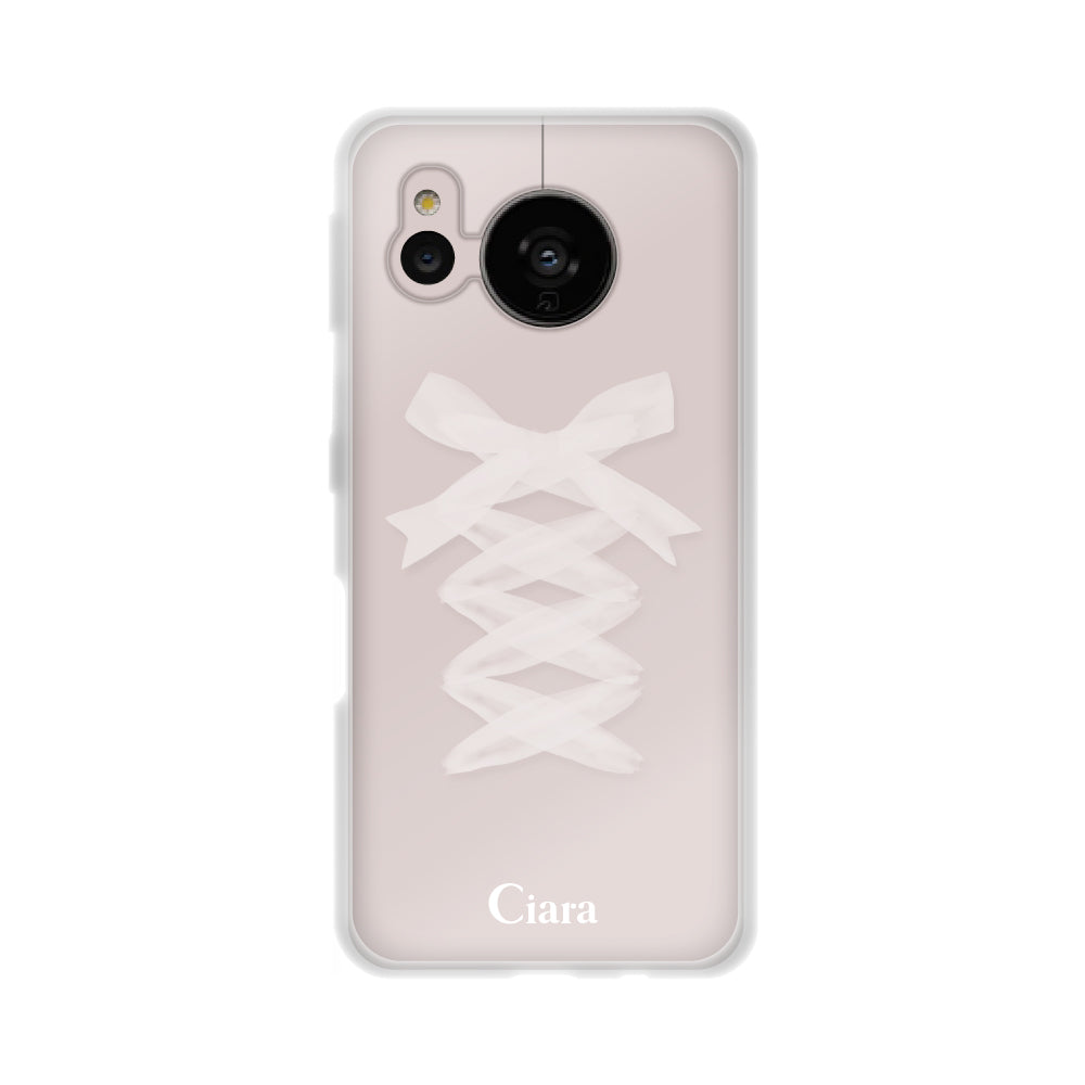 AQUOSSENSE7ケース クリアケース レースアップリボン ホワイト