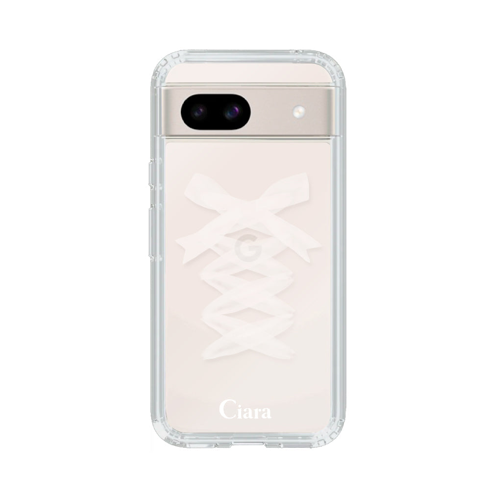 GooglePixel8aケース クリアケース レースアップリボン ホワイト