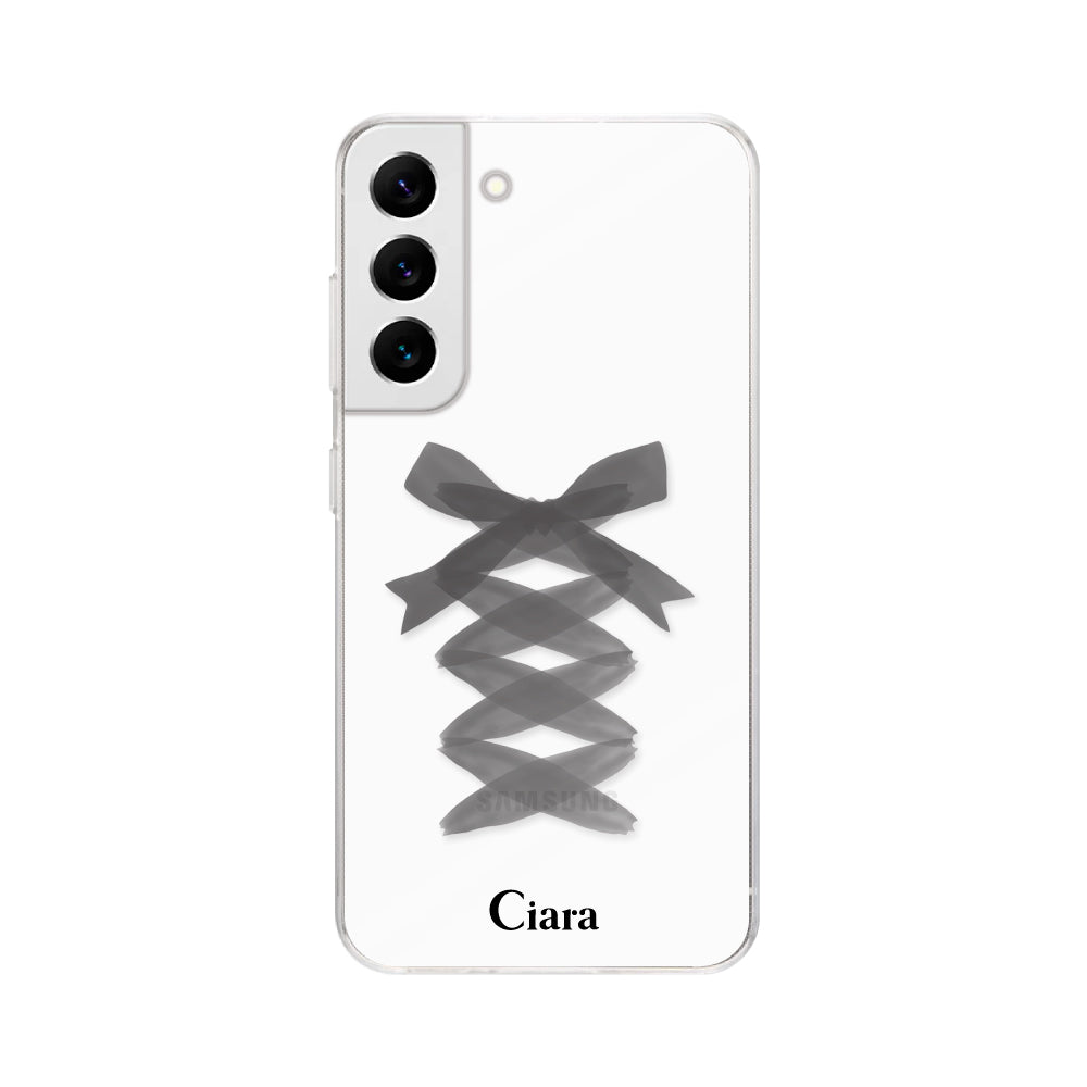 GalaxyS22ケース クリアケース レースアップリボン ブラック