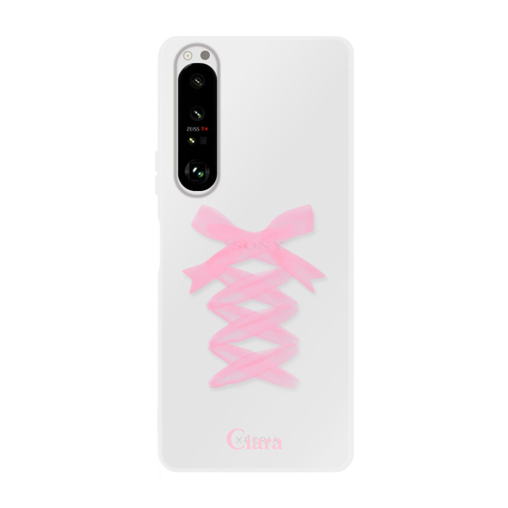 Xperia1Ⅱ クリアケース レースアップリボン ピンク