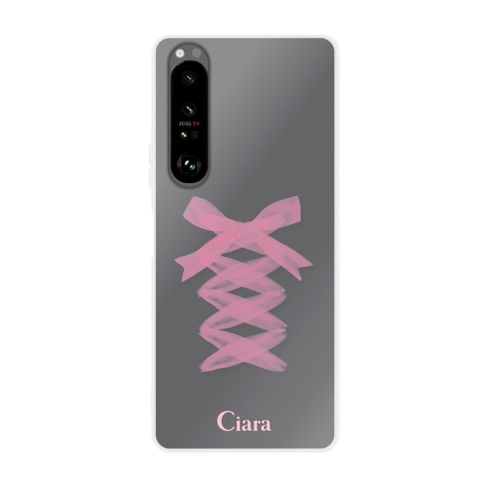 Xperia5Ⅲ クリアケース レースアップリボン ピンク
