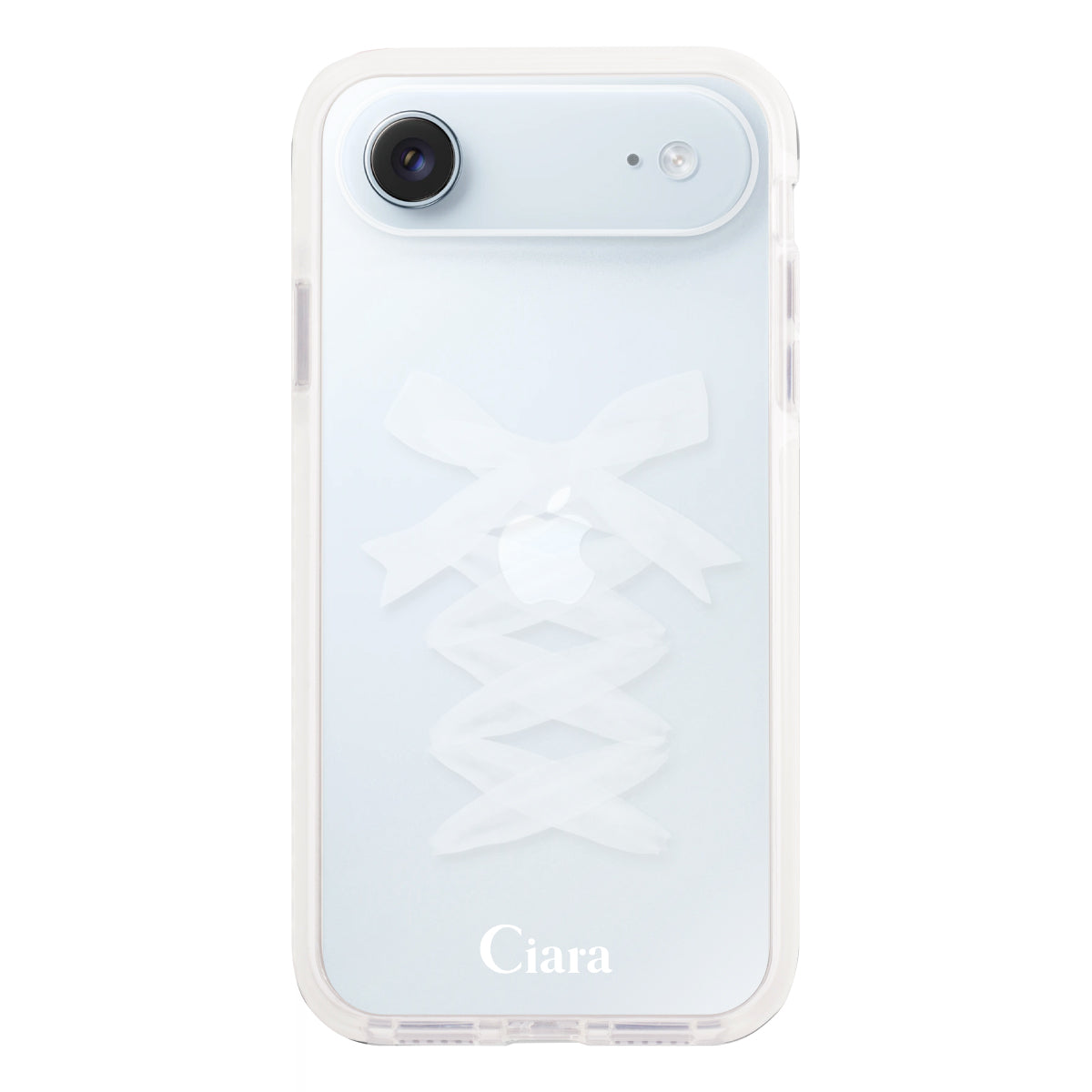 iPhoneAir クッションバンパー 耐衝撃クリアケース レースアップリボン ホワイト