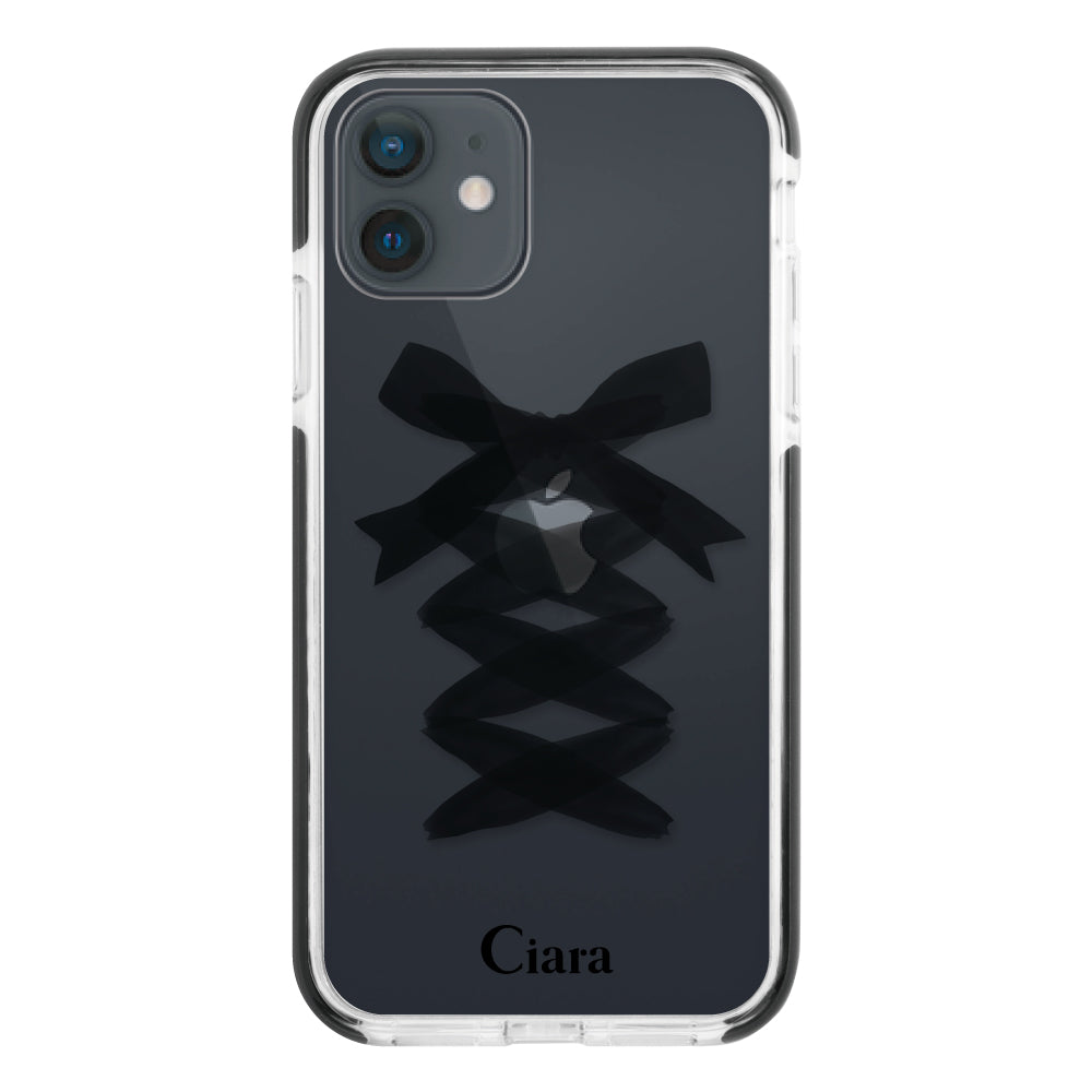 iPhoneXR クッションバンパー 耐衝撃クリアケース レースアップリボン ブラック